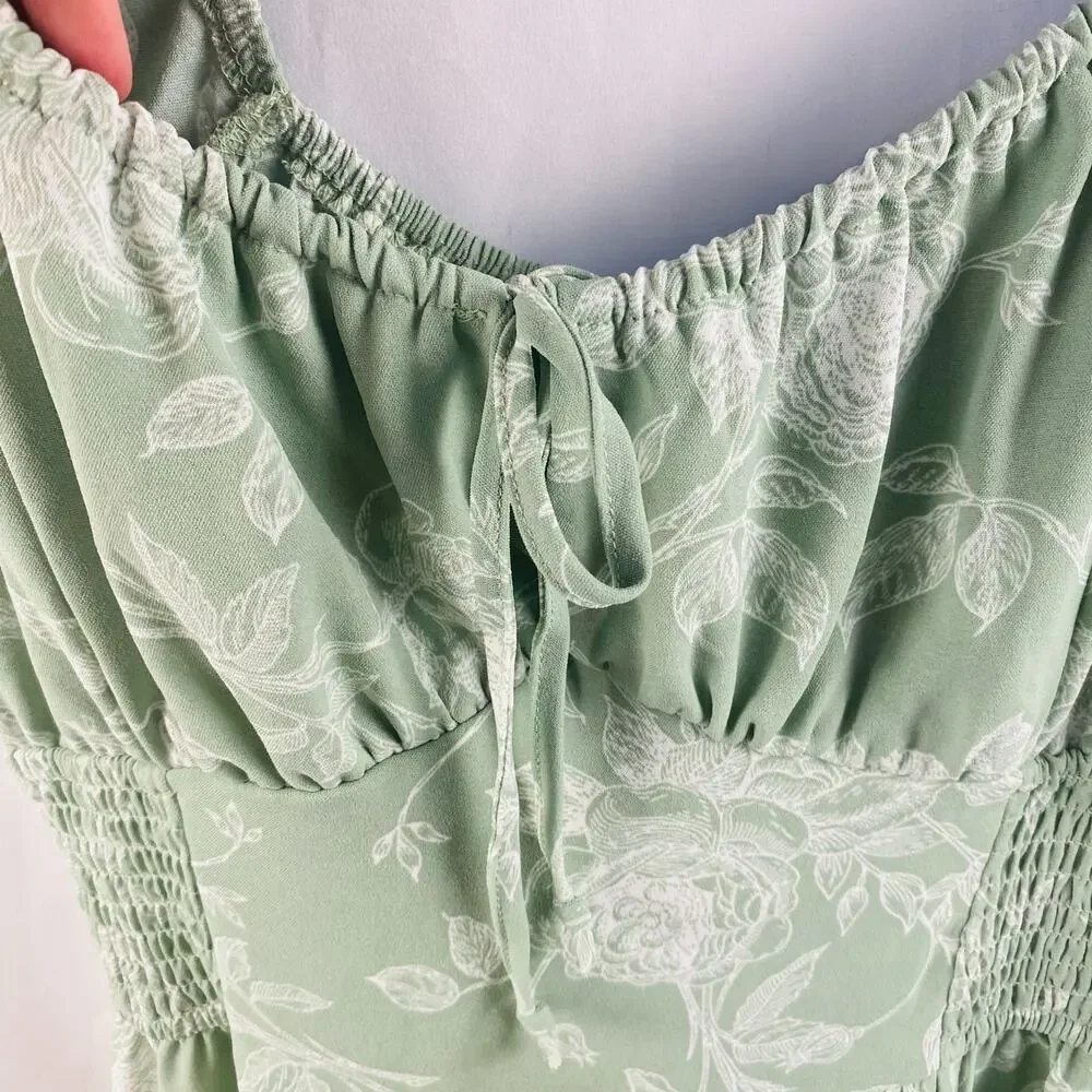 Inspired Hearts Sage‎ Green Floral Maxi Dress Large Milkmaid Cottage - Picture 4 of 7
